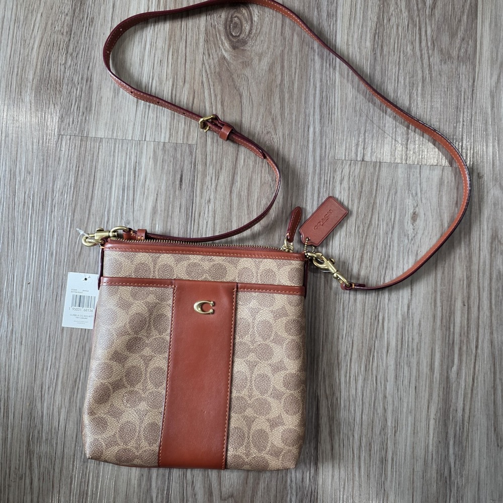 COACH KITT Messenger Crossbody Bag CC533 TAN RUST Signature CC Leather Brass